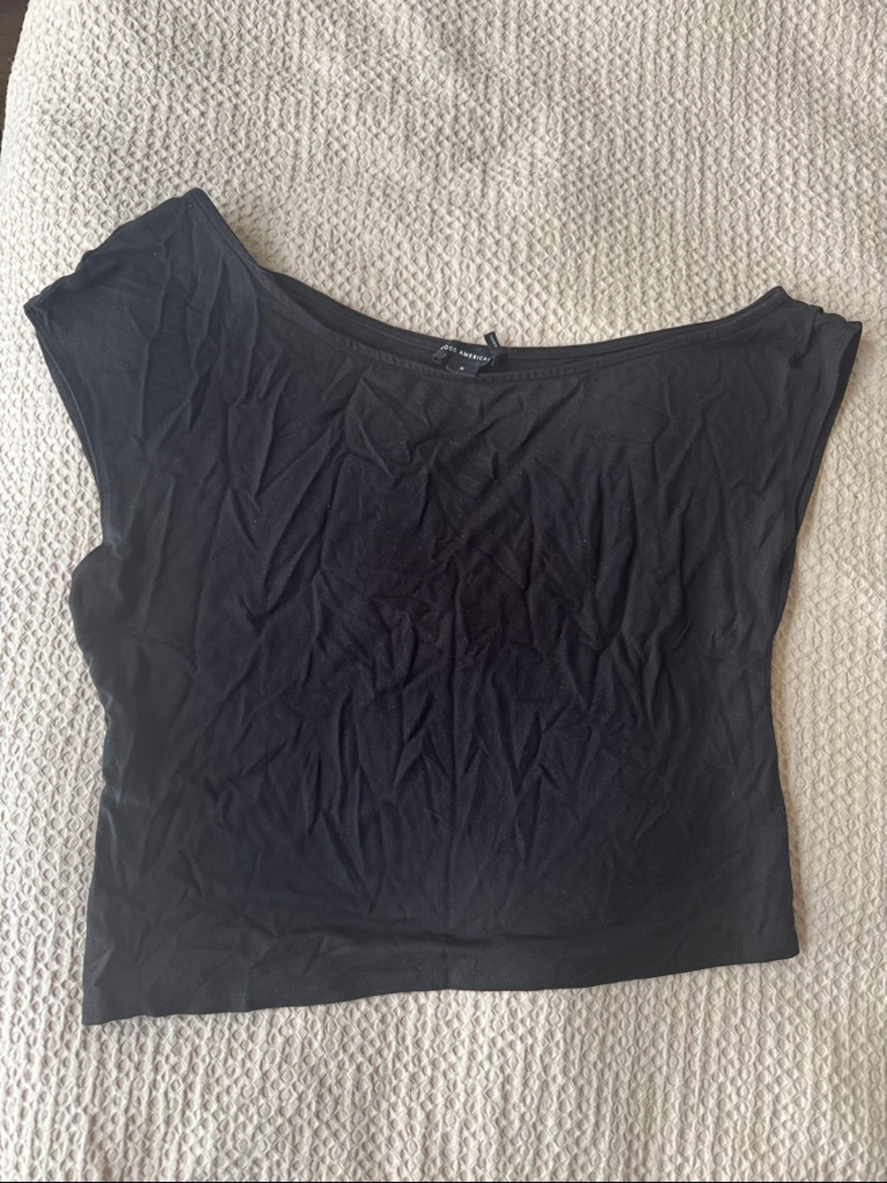 Good American Black Boatneck Crop Top